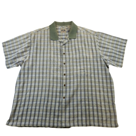 Himalaya Outfitters Other - Himalaya Outfitters Plaid Green Beige Button Shirt 2XL Short Sleeve USA Cotton